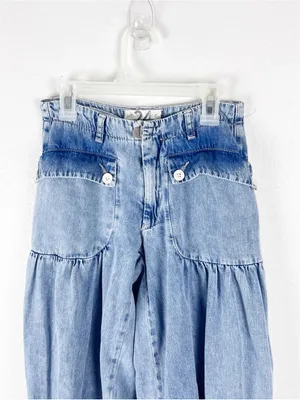 FREE PEOPLE Lotus Balloon Cuffed Hem Denim Blue Jeans Size 24 Boho Whimsical thumbnail 10