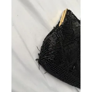 Vintage Marshall‎ Fields Black Beaded Clutch Hand Made Evening Bag Gold Chain thumbnail 2
