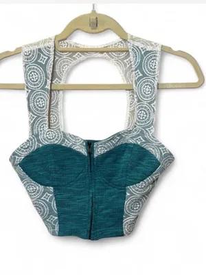 Pins & Needles Teal Turquoise & Ivory Cropped Top Bustier Sz S NWT Retail $39 thumbnail 2