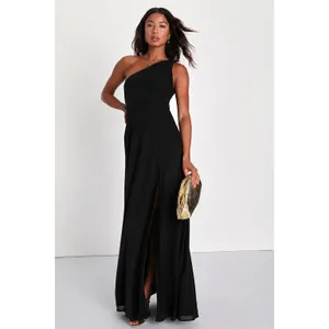 NWT Lulus Black One Shoulder Chiffon Maxi Dress Bridesmaid Wedding Party Sz XL thumbnail 2