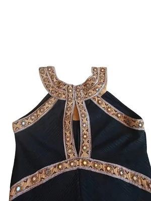 Free People Black Gold Embroidered Halter Mini Dress Beaded Trim Small Women's thumbnail 4