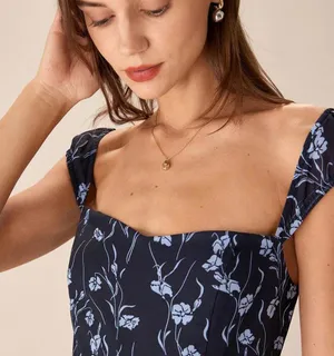RIHOAS Navy Floral Sweetheart Neck Midi Dress thumbnail 5