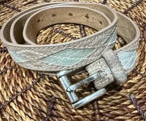 MICHAEL KORS Blue Tan‎ Leather Belt - Silver Roller Buckle SIZE L 43” Diamond thumbnail 1