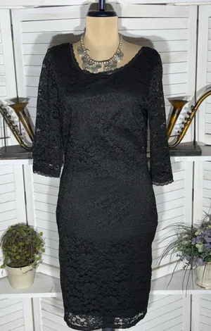 Black sheer lace dress 3/4 sleeves cocktail wedding guest homecoming whimsigoth thumbnail 1