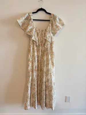 En Saison Opposites Flutter-sleeve Eyelet Midi Dress Size L thumbnail 6