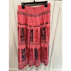 Bloomingprint Anthropologie Pink Floral Block Print Tiered Midi Skirt Boho thumbnail 4