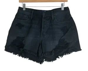 Hollister High-Rise Mom Short Distressed Denim Black Grunge Frayed Size 9 W29 thumbnail 1