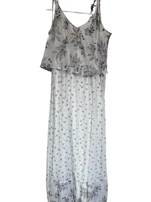 Abercrombie & Fitch White Maxi Dress with Pink Paisley and Black Floral Accents thumbnail 2
