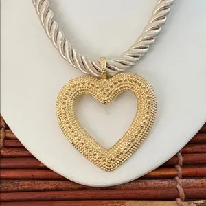 Gold Tone Heart Necklace on Cord 17”-19” NWT thumbnail 2