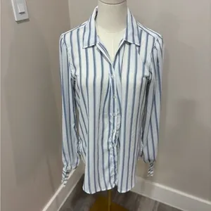 Abercrombie & Fitch Blue White Striped‎ Tie Cuff Button Down Shirt Womens Medium thumbnail 2