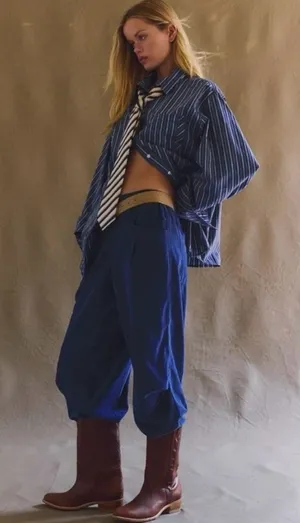 Free People XL Nice Choice Cord Jeans Navy Blue Barrel Harem Pull On Corduroy thumbnail 1
