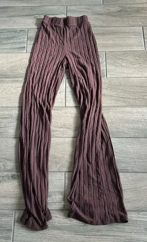 Ribbed brown relaxed flare pants thumbnail 1