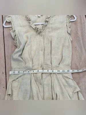 MABLE Beige Linen Draped Corpcore Button-Down Midi Dress S Wrap Anthro thumbnail 3