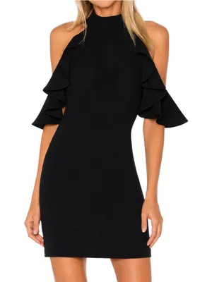 NWT Amanda Uprichard Haven Open Shoulder Ruffle Dress In Black Size S thumbnail 9