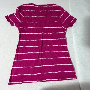 Croft & Barrow Womens Magenta Pink White Striped Tie Dye V-Neck Cotton Tee M thumbnail 3