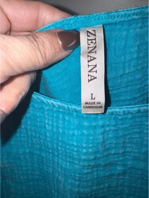 Zenana Gauze Acid Wash Ruffle Sleeve Top in Lt. Teal thumbnail 3