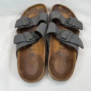 Birkenstock Arizona Leather Sandals Gray Two‎ Strap Slides EU 38N US 7 READ thumbnail 9