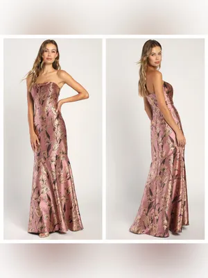Lulu's Gowning Around Mauve Floral Jacquard Strapless Maxi Dress thumbnail 2
