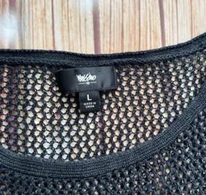 Mossimo Womens Short Sleeve Scoop Neck Crochet Knit Black Top Size Large thumbnail 9