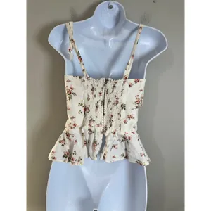 Reformation Kassi Top Geraldine Floral Linen Peplum Bustier Tie Strap Size 4 thumbnail 5