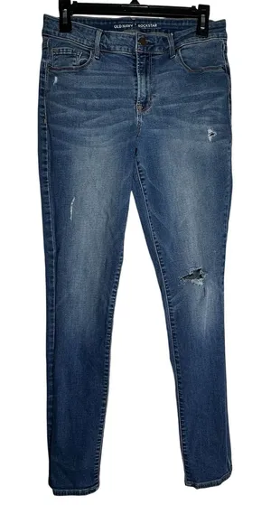Old Navy Rockstar‎ Mid-Rise Skinny Jeans Blue Distressed 10 Long Stretch Denim thumbnail 1