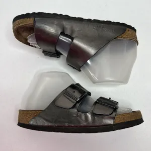 Birkenstock Arizona Size 37 US 6 6.5 Leather Sandals Anthracite Metallic Pewter thumbnail 4