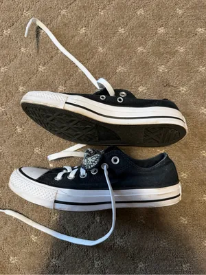 Converse Women’s Black & White Low Top Sneakers with Patterned Tongue thumbnail 10