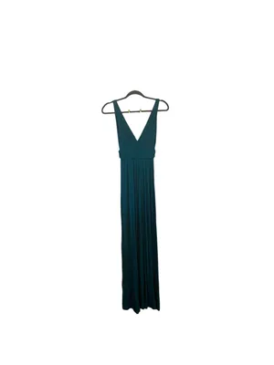 Vintage Y2K TART Teal V-Neck Pleated Maxi Dress Boho Fall wedding Guest thumbnail 4