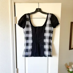 Tripp NYC Plaid Lace-Up Corset Top Cotton‎ Black White Gothic Punk XL EUC thumbnail 8