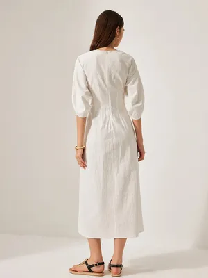 Blue cotton and Linen Midi Dress Medium New thumbnail 2
