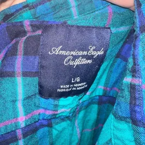 American Eagle L blue & green plaid button down shirt thumbnail 3