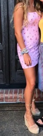 Pink Checkered And Floral Print Dress thumbnail 5