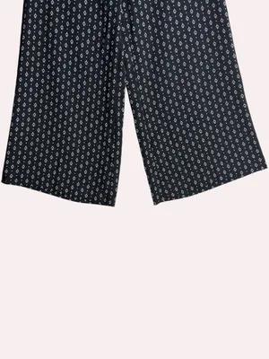LOFT Wide Leg Cropped Pants Sz 6 Black Floral Print High Rise Lightweight thumbnail 4