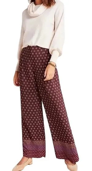 Anthropologie Marsden Wide Leg Pants Pleated Printed Pockets Crimson Red 4 thumbnail 1