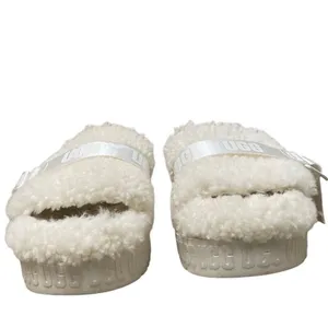 Ugg Fluffita slide‎ on off-white Sherpa sheepskin slippers womens 9 lug sole thumbnail 7
