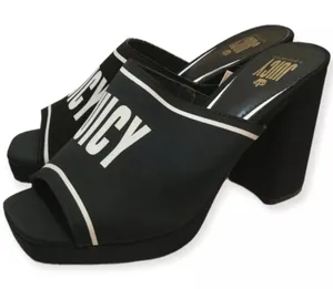 NWT Juicy Couture J-Girly Black White Logo Block Heel Mules Y2K Size 9.5 thumbnail 1