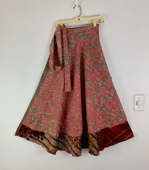 Reversible Maxi Wrap Skirt BINS704 Red thumbnail 1