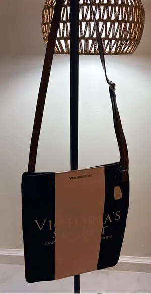 PINK Victoria's Secret Black and Cream Vertical Stripe Messenger Bag thumbnail 1