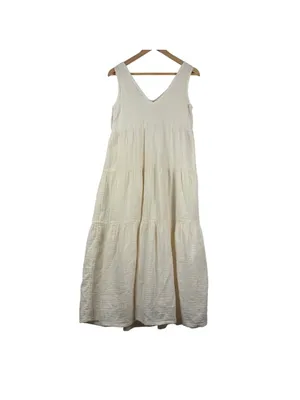 Quince Organic Cotton Gauze Tiered V-Neck Maxi Cream Dress Size xs thumbnail 5