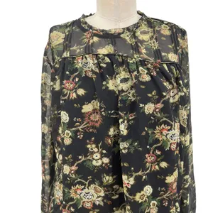 Aritzia Wilfred Long Sleeve Floral Print Chiffon‎ Blouse Black Green Size Medium thumbnail 5