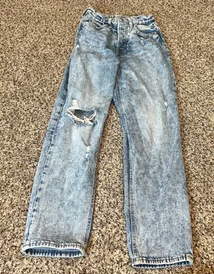 Old Navy Womens Jeans Acid‎ Wash Distressed Extra High Rise Straight Leg Size 00 thumbnail 1