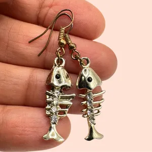 Zircon Crystal Fish Bone Dangle Earrings: Silver Plated Boho Jewelry thumbnail 5