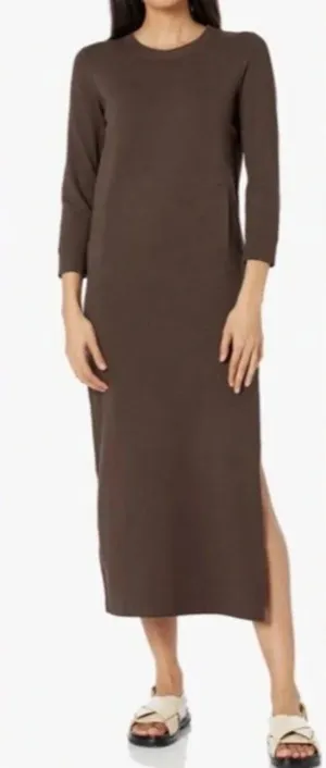 Uniqlo Women's Ribbed Stretchy Long Sleeve Brown Midi Dress Size M thumbnail 1