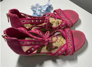 Sam Edelman Elsie Daphne Hot Pink Espadrille Wedge Sandals‎ Grommet Lace Up 5 thumbnail 1