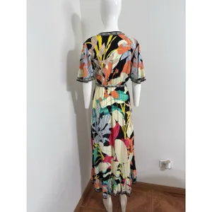 Flying Tomato Tropical Floral High Low Hem Midi Dress Plunge Neckline Size M thumbnail 8