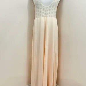 Vintage 70’s Peach Nylon & Lace Maxi NightGown Plunging Neckline L thumbnail 2