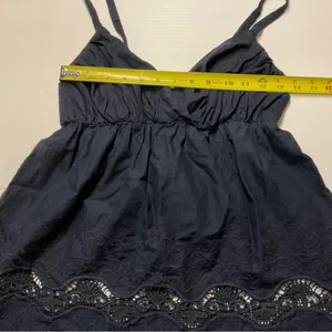 Banana Republic Navy Blue Eyelet Embroidery Tank Top Baby Doll Cotton Sz S thumbnail 9