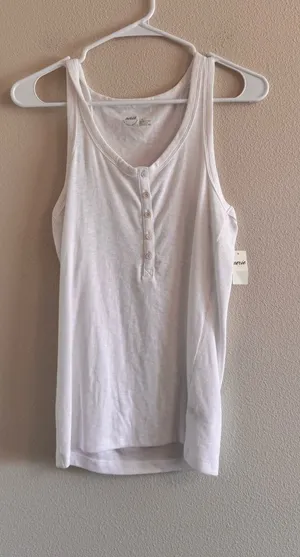 NWT aerie White Henley Tank Top thumbnail 1