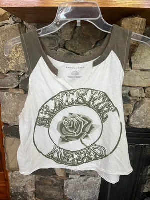 American Eagle Grateful Dead Crop Top Beach Lightweight White with Green thumbnail 1