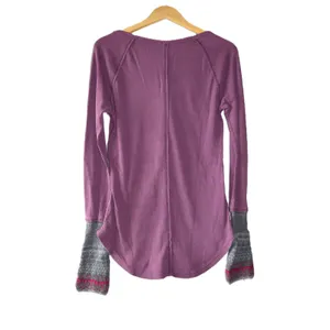 Free People Henley Thermal Women Large Purple Waffle Knit Contrast Cuff thumbnail 3